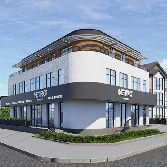 Nowoczesny budynek usługowy z elewacją z drewna i ścianą w łuku – architektura współczesna Wieliczka